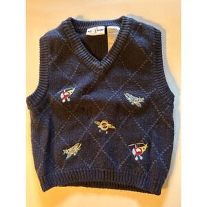 VTG B.t. Kids Baby Boys 18 Months Airplane Helicopter Sweater Vest EC